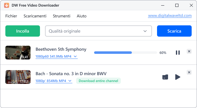 Interfaccia DW Free TokTok Downloader durante il download di video da TikTok.
